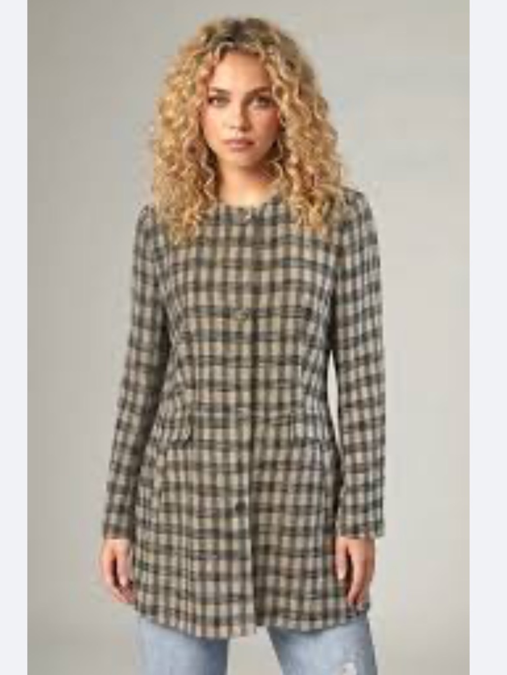 Zara Plaid Woven Duster Coat Gold Button Cotton Linen Blend size small